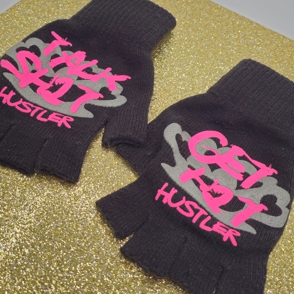 Y2K Hustler Talk Sh*t Get Hit Black & Pink Fingerless Gloves - Picture 2 of 6
